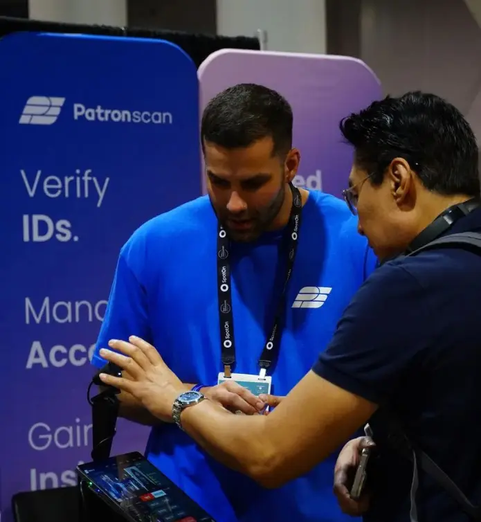 Patronscan worker and customer