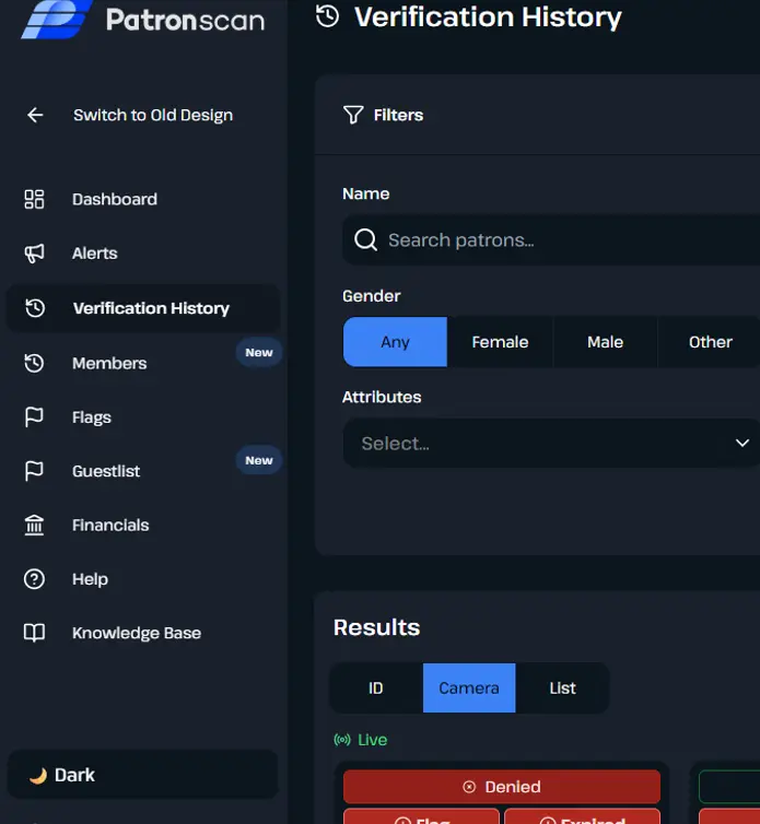 ID Scanner Platform - Verification History Screen