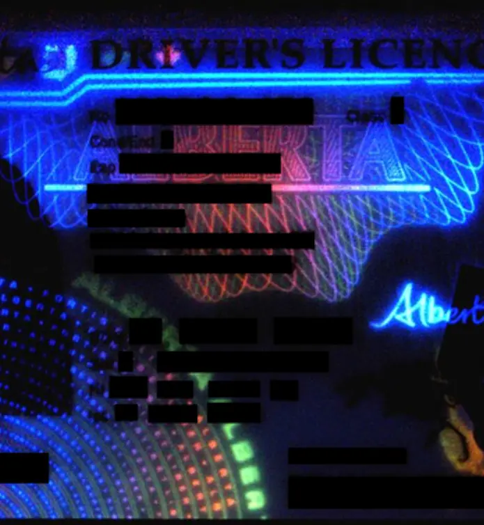 Drivers License under Lighting Sources Patronscan